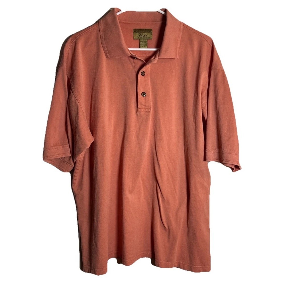 Gold Tri Mountain Mercerized Cotton Polo Shirt Coral Mens Large Made In India